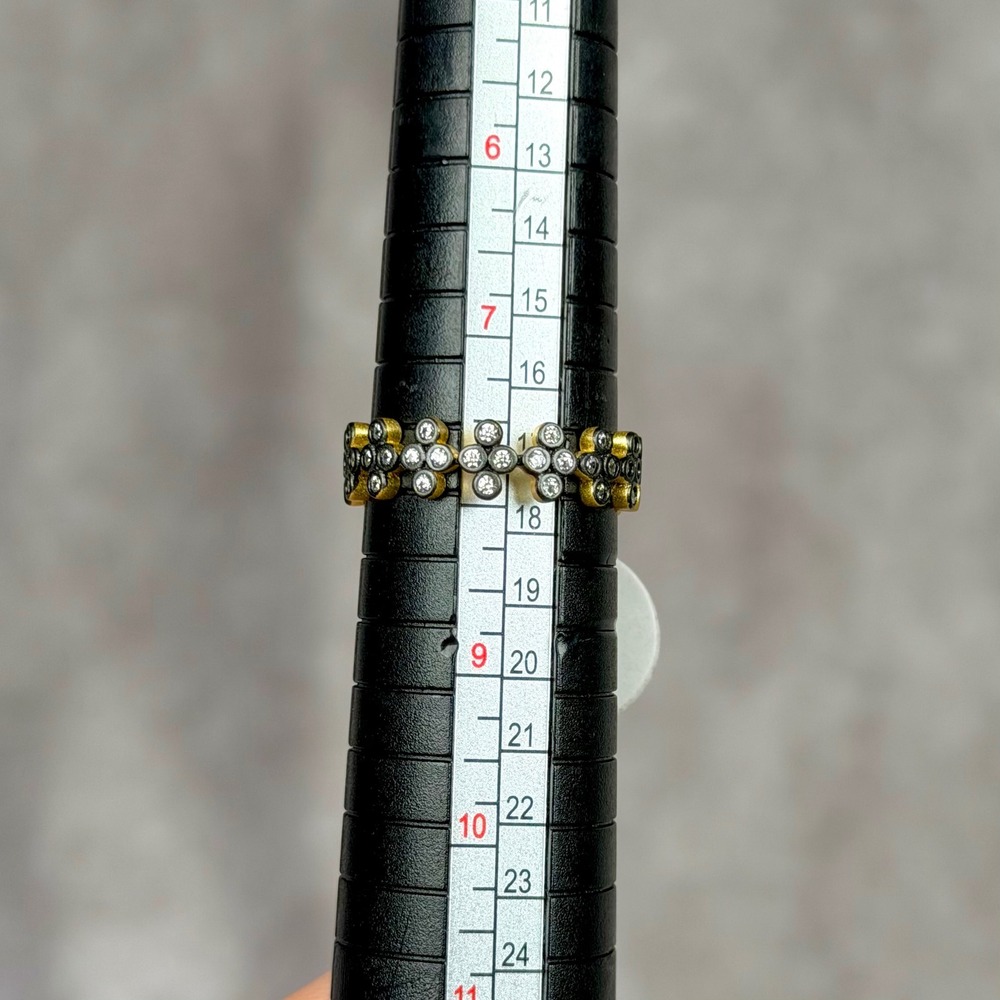Freida Rothman Two Tone Clover Eternity Band Ring Gold Black Rhodium Size 8